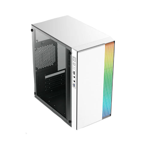 GABINETE ACTECK FUSION II GI440 MICRO TORRE FUENTE 500W PANEL IZQ ACRILICO + FRENTE SOLIDO RGB VERTICAL  BLANCO (AC-935760)