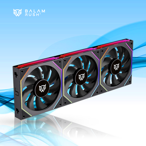 KIT VENTILADOR BALAM RUSH 3PZAS DAISY-CHAIN PARA PC EOLOX LINK EXL95 DISENO CUADRADO 120 MM 800- 1800 RPM PWM 4 PIN + AURA RGB LEGEND NEGRO (BR-942089)