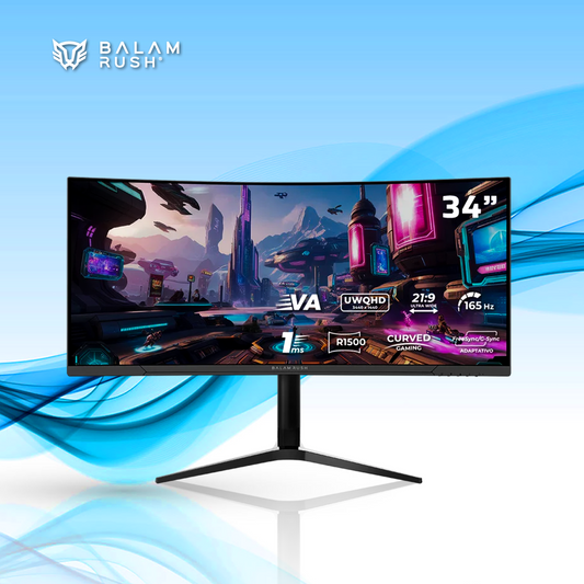 MONITOR GAMER CURVO BALAM RUSH MGM34C LED 34 PULGADAS 3440X1440 ULTRA WIDE QUAD HD G-SYNC/FREESYNC 165HZ HDMI/DISPLAYPORT NEGRO (BR-942539)