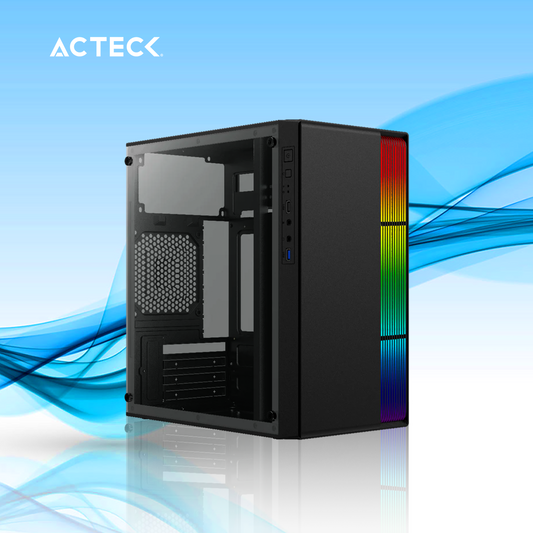 GABINETE ACTECK FUSION II GI440  MICRO TORRE FUENTE 500W PANEL IZQ ACRILICO RGB NEGRO (AC-935753)