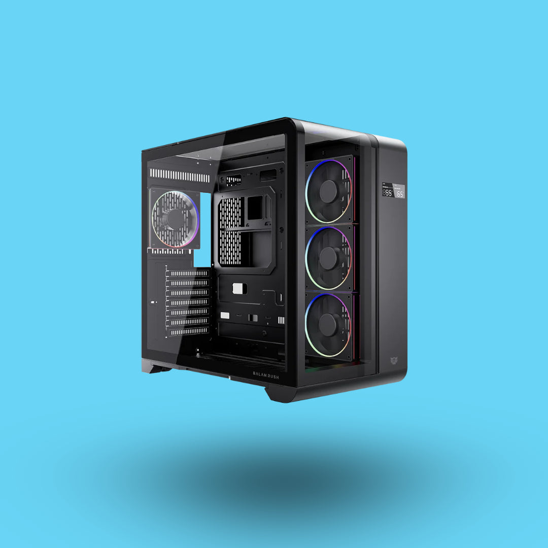 GABINETE BALAM RUSH TANK EXPERT CURVE 7400 MIDI-TOWER ATX/MICRO-ATX/MINI-ITX USB 2.0/3.0 SIN FUENTE 4 VENTILADORES INSTALADOS NEGRO (BR-941594)