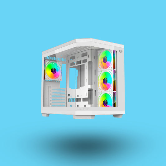 GABINETE BALAM RUSH TANK MASTER 9600 TB VENTANA RGB MIDI-TOWER SIN FUENTE 3 VENTILADORES RGB INSTALADOS BLANCO (BR-938686)