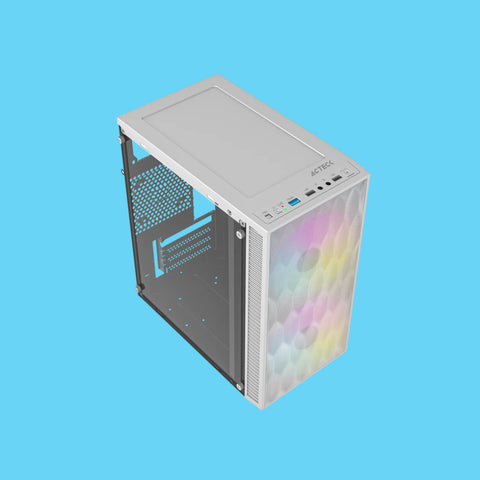 GABINETE ACTECK FUJI GC470 CON VENTANA DE CRISTAL MINI-TOWER MICRO-ATX/MINI-ITX USB 2.0 CON FUENTE DE 500W 2 VENTILADORES INSTALADOS BLANCO (AC-939515)