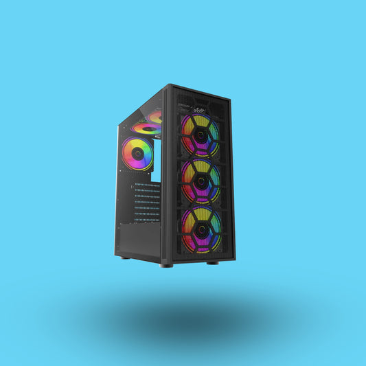 GABINETE BALAM RUSH DRAGONFLY II MESH GM740 CON VENTANA MINI-TOWER ATX/MICRO ATX/MINI-ATX USB 3.0 SIN FUENTE 4 VENTILADORES RGB INSTALADOS NEGRO (BR-935982)