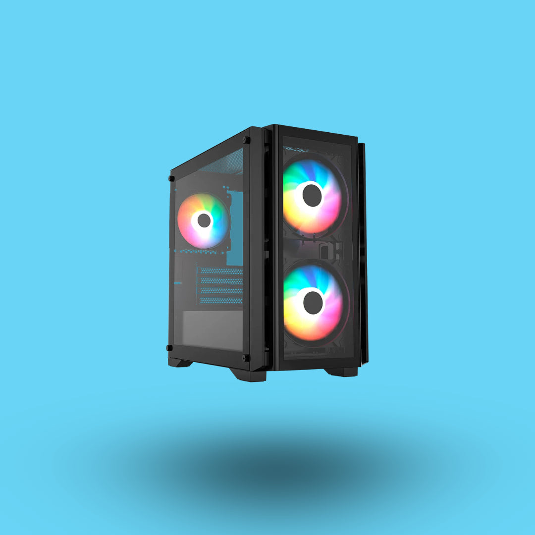 GABINETE GAMER BALAM RUSH CARBONO CRYSTAL 4000C M-ATX MINI TORRE 3 FAN ARGB CRISTAL TEMPLADO USB-C NEGRO (BR-938877)