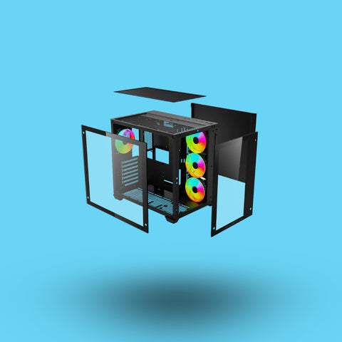 GABINETE BALAM RUSH GAMER TANK PRO GM930 4FAN VENTANA RGB SIN FUENTE NEGRO (BR-935944)