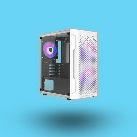 GABINETE BALAM RUSH GAMER ARTIC GI725 MINI TORRE VENTILADOR RGB PANEL CRISTAL TEMPLADO BLANCO (BR-936125)