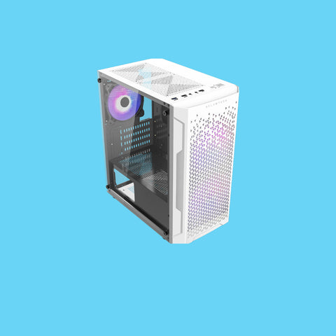 GABINETE BALAM RUSH GAMER ARTIC GI725 MINI TORRE VENTILADOR RGB PANEL CRISTAL TEMPLADO BLANCO (BR-936125)