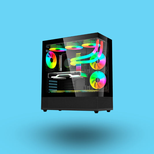 GABINETE GAMER BALAM RUSH TANK SUPER 9200 TB ATX MEDIA TORRE 3 FAN ARGB CRISTAL TEMPLADO SIN BORDES USB-C NEGRO (BR-938723)