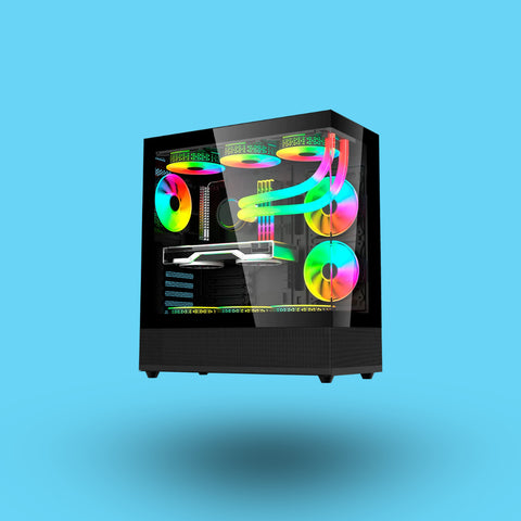 GABINETE GAMER BALAM RUSH TANK SUPER 9200 TB ATX MEDIA TORRE 3 FAN ARGB CRISTAL TEMPLADO SIN BORDES USB-C NEGRO (BR-938723)