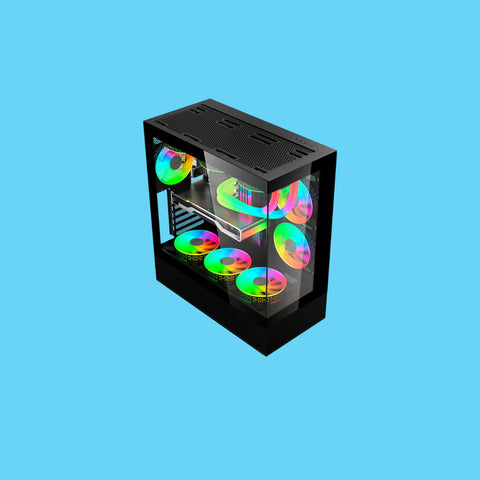 GABINETE GAMER BALAM RUSH TANK SUPER 9200 TB ATX MEDIA TORRE 3 FAN ARGB CRISTAL TEMPLADO SIN BORDES USB-C NEGRO (BR-938723)