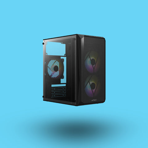GABINETE ACTECK DOOM GI630 MICRO TORRE FUENTE 500W PANEL IZQ ACRILICO FRENTE MALLA 3 VENTILADORES RGB NEGRO (AC-935739)