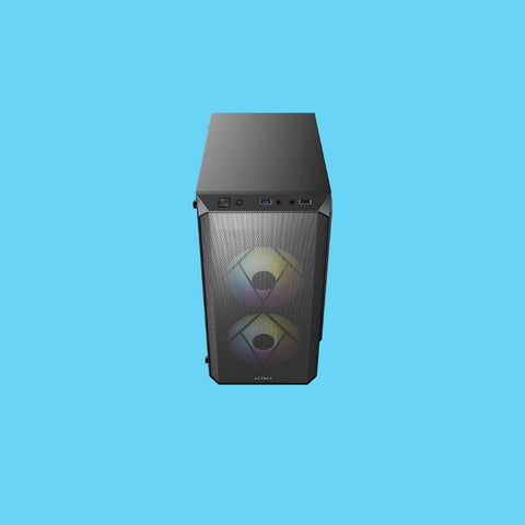 GABINETE ACTECK DOOM GI630 MICRO TORRE FUENTE 500W PANEL IZQ ACRILICO FRENTE MALLA 3 VENTILADORES RGB NEGRO (AC-935739)
