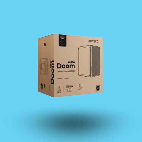 GABINETE ACTECK DOOM GI630 MICRO TORRE FUENTE 500W PANEL IZQ ACRILICO FRENTE MALLA 3 VENTILADORES RGB NEGRO (AC-935739)