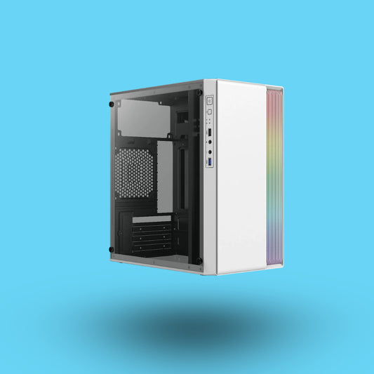 GABINETE ACTECK FUSION II GI440 MICRO TORRE FUENTE 500W PANEL IZQ ACRILICO + FRENTE SOLIDO RGB VERTICAL  BLANCO (AC-935760)