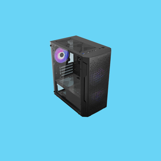 Gabinete Balam Rush Gamer Artic GI725 mATX Micro Torre 3 Ventiladores Panel Izq Cristal + Frente Colmena + Full Color Box sin Fuente Negro