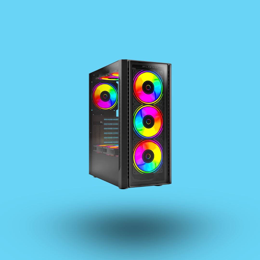 GABINETE BALAM RUSH DRAGONFLY CRYSTAL GM745  VENTANA MIDI-TOWER ATX/MICRO ATX/MINI-ATX USB 3.0 SIN FUENTE 4 VENTILADORES RGB INSTALADOS NEGRO (BR-935968)