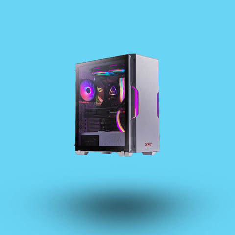 GABINETE GAMER XPG STARKER VENTANA ARGB MEDIA TORRE SIN FUENTE BLANCO (STARKER-WHCWW)
