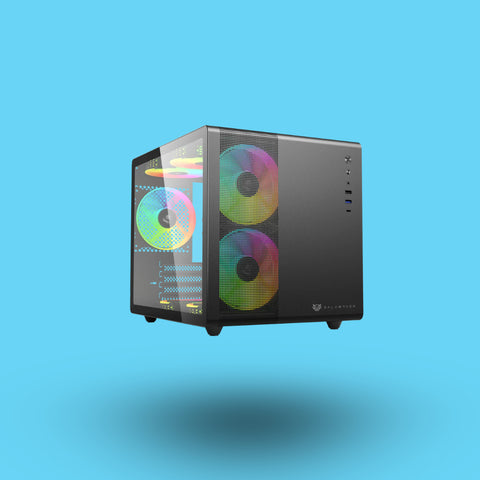 GABINETE BALAM RUSH TANK MINI GI930 MINI-TOWER ITX/MINI-ATX USB 3.0/C SIN FUENTE 3 VENTILADORES ARGB INSTALADOS NEGRO CON VENTANA (BR-936033)