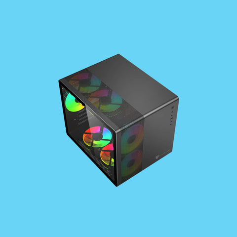 GABINETE BALAM RUSH TANK MINI GI930 MINI-TOWER ITX/MINI-ATX USB 3.0/C SIN FUENTE 3 VENTILADORES ARGB INSTALADOS NEGRO CON VENTANA (BR-936033)