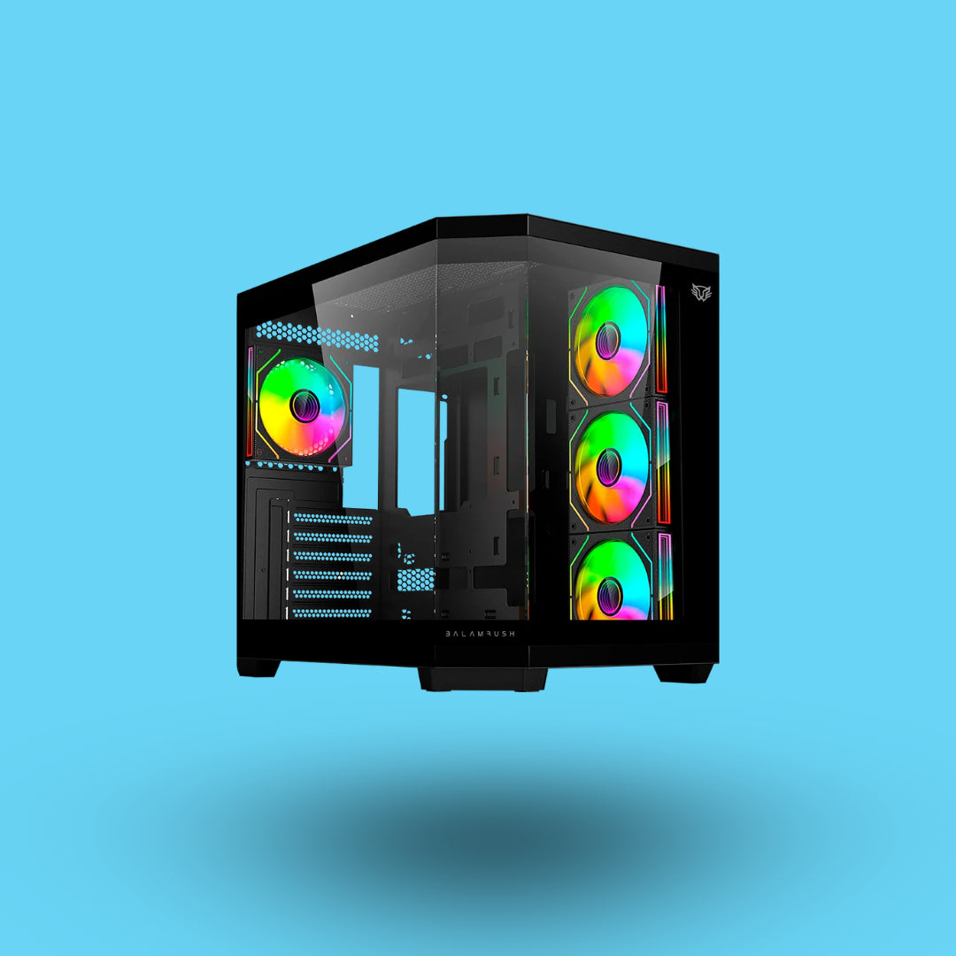 GABINETE BALAM RUSH TANK MASTER 9600 TB VENTANA RGB MIDI-TOWER SIN FUENTE 3 VENTILADORES RGB INSTALADOS NEGRO (BR-938679)