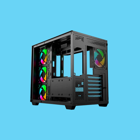 GABINETE BALAM RUSH TANK MASTER 9600 TB VENTANA RGB MIDI-TOWER SIN FUENTE 3 VENTILADORES RGB INSTALADOS NEGRO (BR-938679)