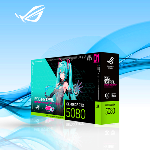 TARJETA DE VIDEO ASUS ROG ASTRAL RTX5080 O16G GDDR7 EDICION HATSUNE MIKU PCIE 5.0 16GB DDR7 HDMI DISPLAYPORT (ROG-ASTRAL-RTX5080-O16G-MIKU-W)