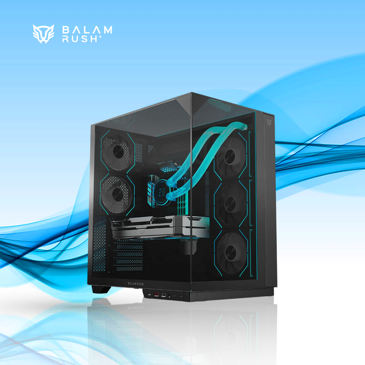 GABINETE BALAM RUSH TANK MAJESTIC 7600 MIDI-TOWER ATX/MICRO-ATX/MINI-ITX USB 2.0/3.0 SIN FUENTE 5 VENTILADORES INSTALADOS NEGRO (BR-941495)