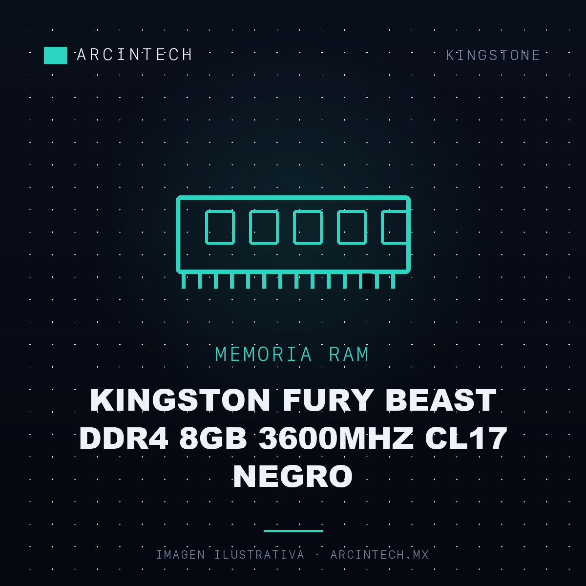 Memoria RAM Kingston Fury Beast DDR4 8GB 3600MHz CL17 Negro