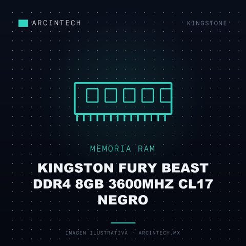 Memoria RAM Kingston Fury Beast DDR4 8GB 3600MHz CL17 Negro