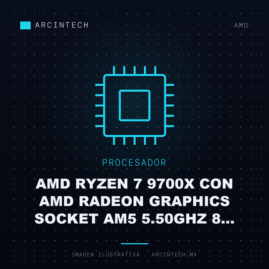 Procesador AMD Ryzen 7 9700X con AMD Radeon Graphics Socket AM5 5.50GHz 8 Nucleos 40MB Cache No Incluye Disipador