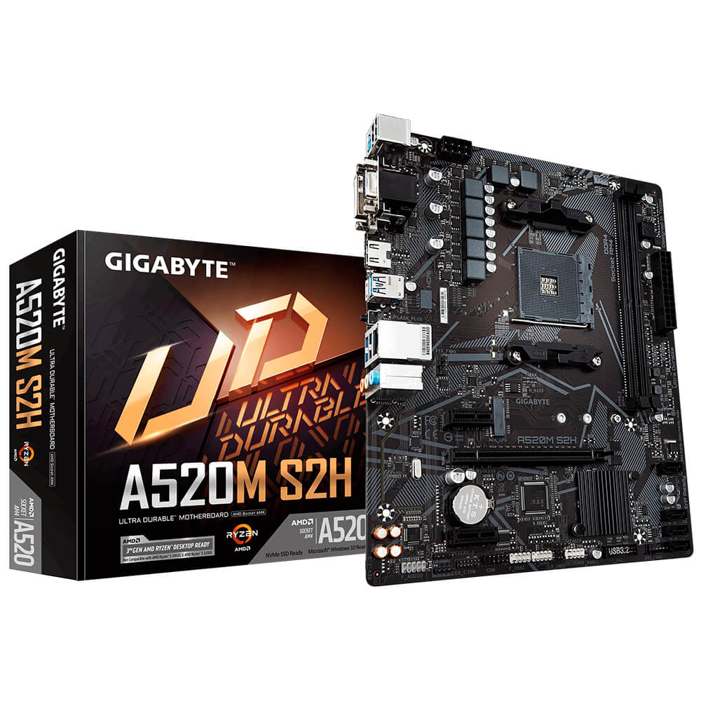 TARJETA MADRE GIGABYTE A520M S2H 3RA GEN AMD RYZEN 2 X DDR4 64GB HDMI DVI-D D-SUB (A520M S2H)