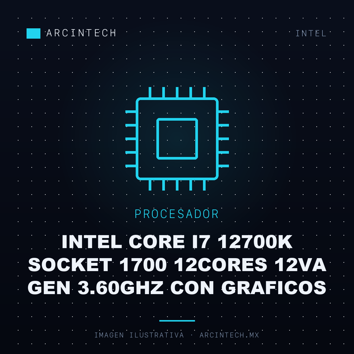 Procesador Intel Core I7 12700K Socket 1700 12CORES 12VA Gen 3.60GHz con Graficos