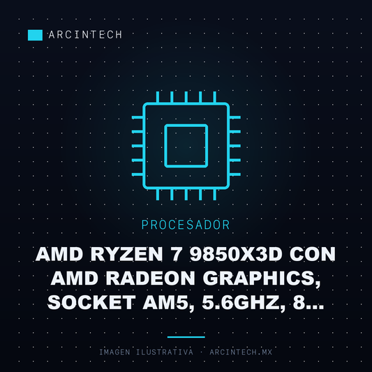Procesador AMD Ryzen 7 9850X3D con AMD Radeon Graphics, Socket AM5, 5.6GHz, 8 Nucleos, 96MB Cache - No Incluye Disipador