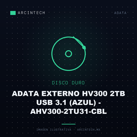 Disco Duro Adata Externo HV300 2TB USB 3.1 (azul) - AHV300-2TU31-CBL