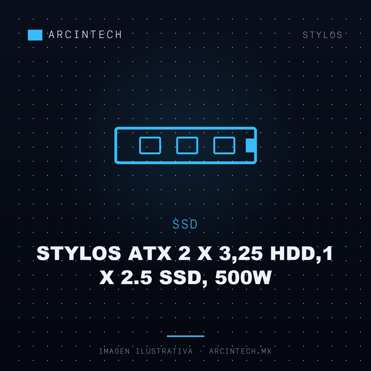 Gabinete Stylos ATX 2 X 3,25 HDD,1 X 2.5 Ssd, 500W