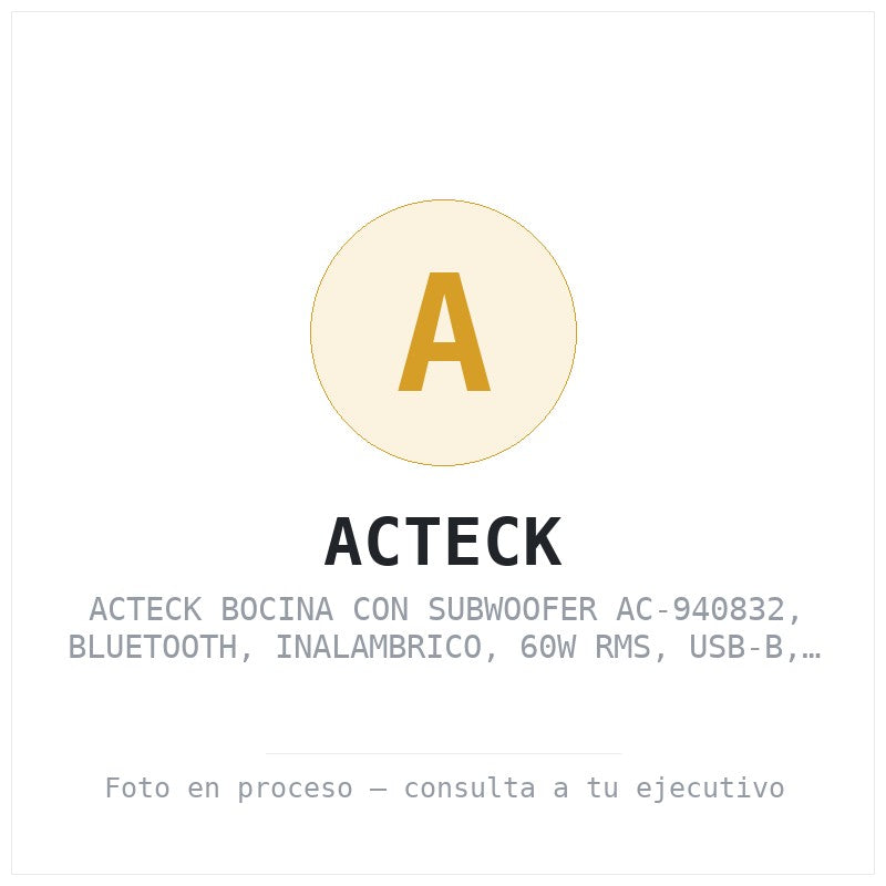 Acteck Bocina con Subwoofer AC-940832, Bluetooth, Inalambrico, 60W Rms, Usb-b, Negro