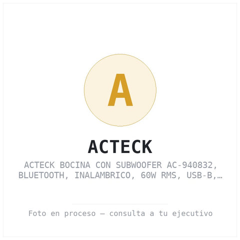 Acteck Bocina con Subwoofer AC-940832, Bluetooth, Inalambrico, 60W Rms, Usb-b, Negro