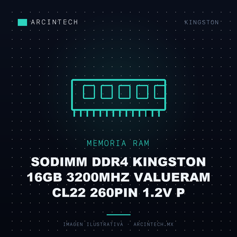 Memoria RAM Sodimm DDR4 Kingston 16GB 3200MHz Valueram CL22 260PIN 1.2V P