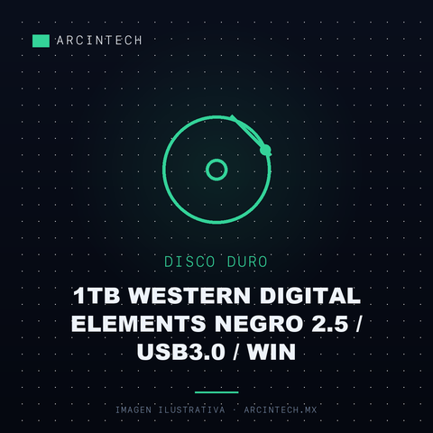 Disco Duro Externo 1TB Western Digital Elements Negro 2.5 / USB3.0 / Win