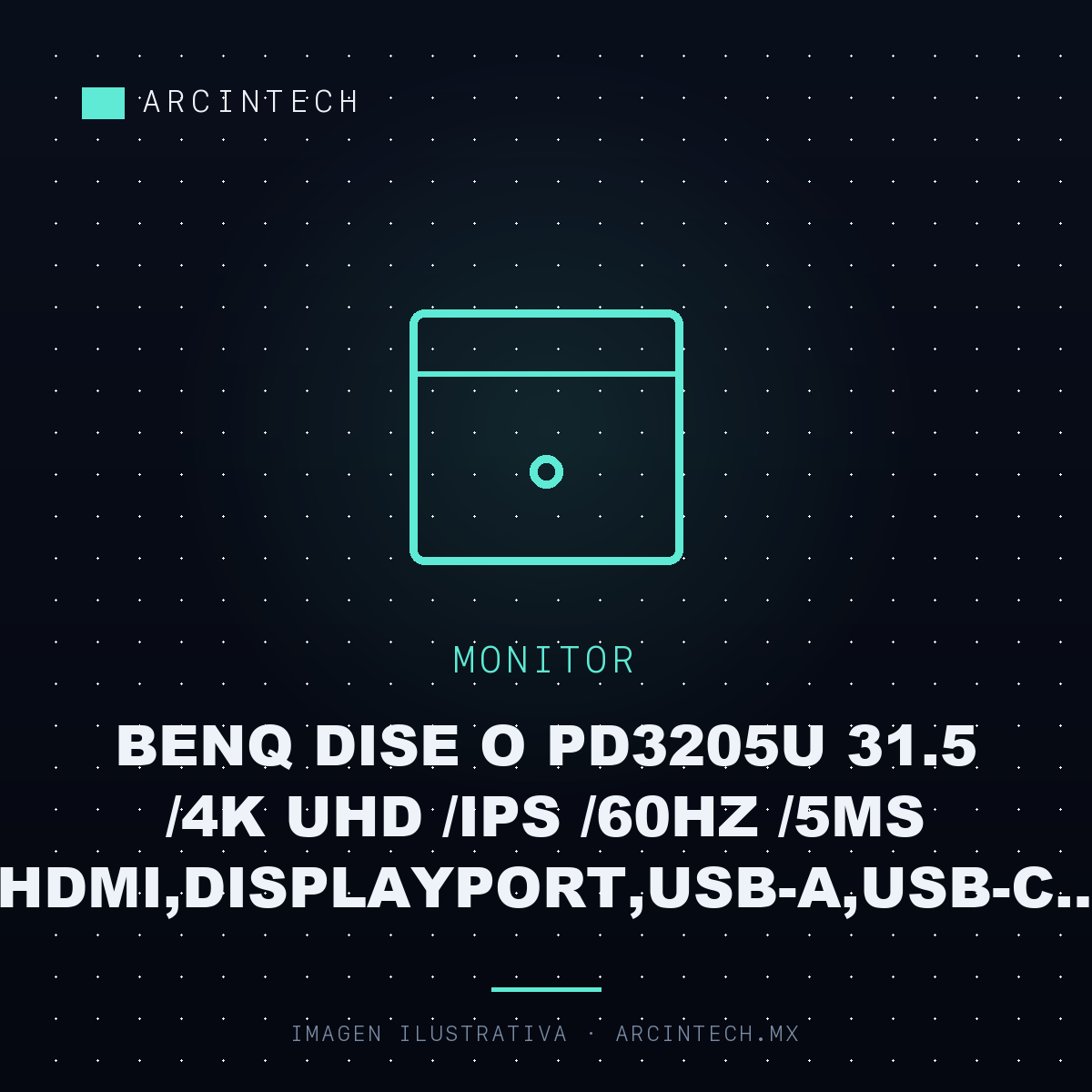 Monitor BENQ Dise o PD3205U 31.5 /4K UHD /ips /60Hz /5ms /hdmi,displayport,usb-a,usb-c /altavoces Integrados /eye Care /ergonomico /negro /garantia 3 a Os