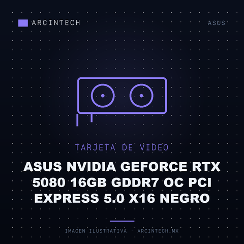 Tarjeta de Video ASUS NVIDIA GeForce RTX 5080 16GB GDDR7 OC PCI Express 5.0 X16 Negro