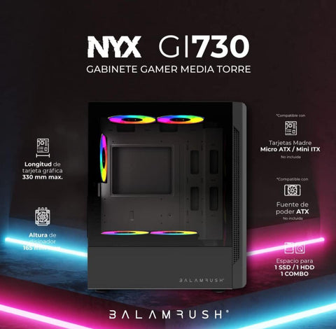 GABINETE GAMER BALAM RUSH NYX GI730 MEDIA TORRE SIN FUENTE 4FAN NEGRO (BR-936095)