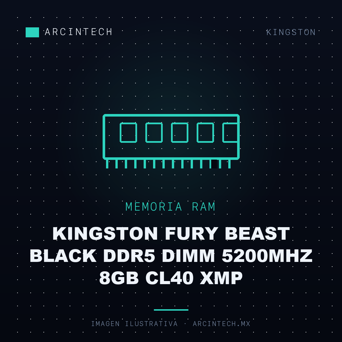 Memoria RAM Kingston Fury Beast Black DDR5 Dimm 5200MHz 8GB CL40 Xmp