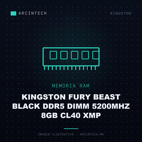 Memoria RAM Kingston Fury Beast Black DDR5 Dimm 5200MHz 8GB CL40 Xmp