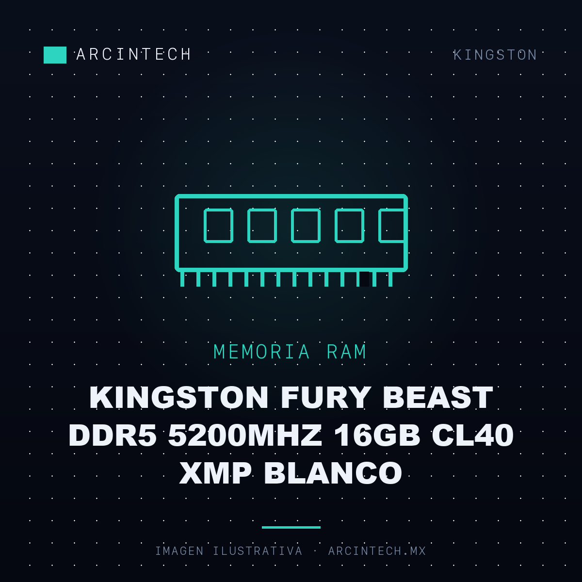 Memoria RAM Kingston Fury Beast DDR5 5200MHz 16GB CL40 Xmp Blanco