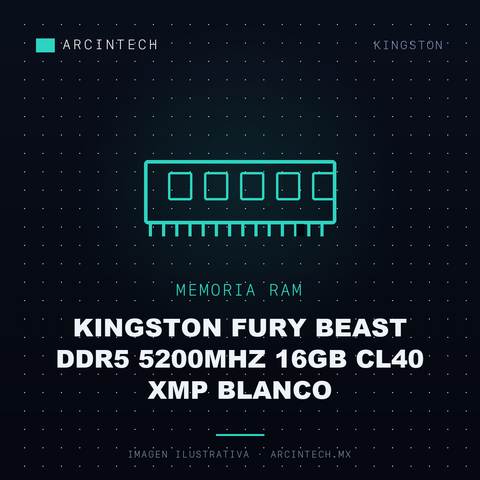 Memoria RAM Kingston Fury Beast DDR5 5200MHz 16GB CL40 Xmp Blanco