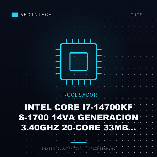 Procesador Intel Core I7-14700KF S-1700 14VA Generacion 3.40GHz 20-CORE 33MB Cache