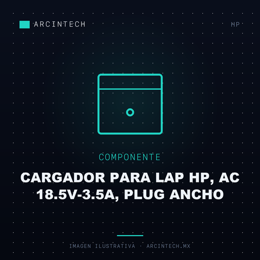 Cargador para Lap Hp, Ac 18.5V-3.5A, Plug Ancho
