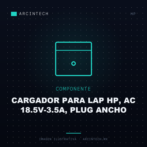 Cargador para Lap Hp, Ac 18.5V-3.5A, Plug Ancho